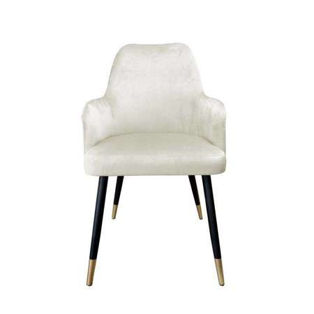 White upholstered PEGAZ chair in ivory color material MG-50 with golden leg