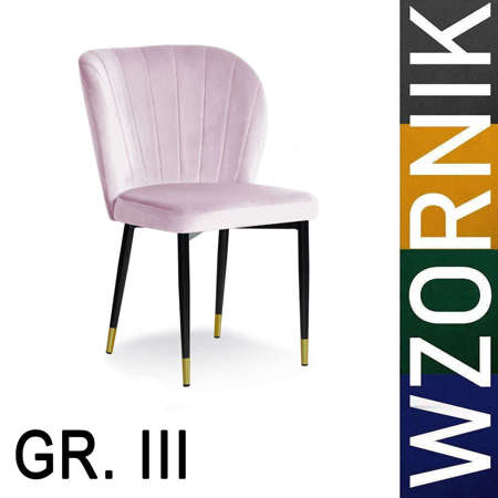 Krzesło SHELLY - wzornik tkanin GR3 ze złotą końcówką
